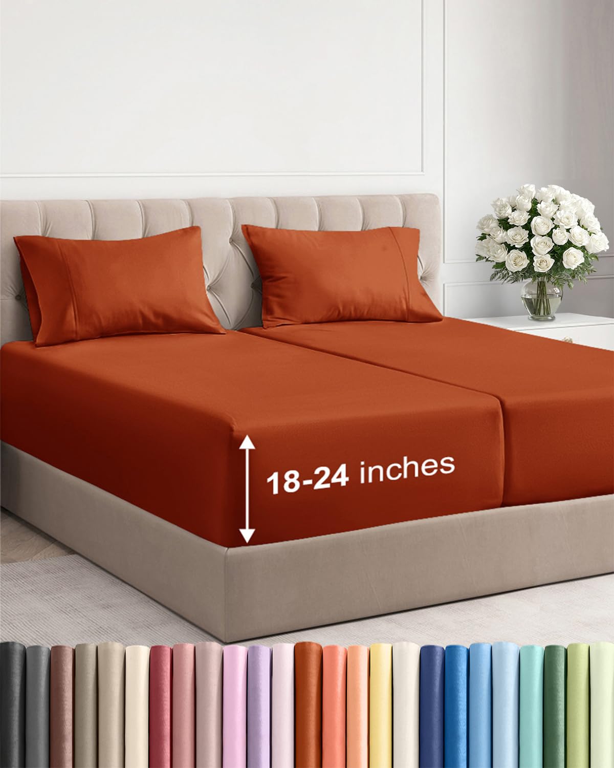 Extra Deep King Sheet Set - 4 Piece Breathable & Cooling - Antique White