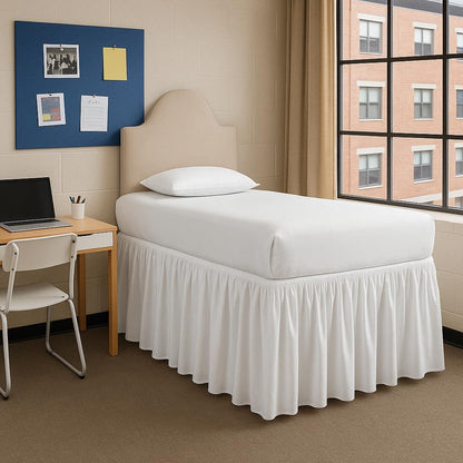 Mattress-Homes College Dorm Bed Skirt Twin XL, 42 Inch Drop Extra Long Bed Skirt, Split Corner Tailored Dust Ruffle, Premium Brushed Microfiber, Wrinkle Resistant, White