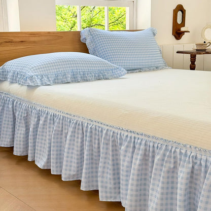 NSNLGSGC Green Gingham Wrap Around Ruffled Bed Skirt, Queen, 15 Inch Drop
