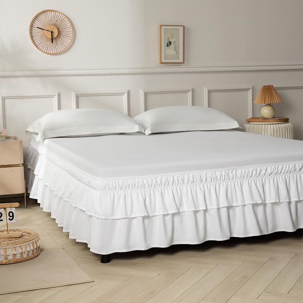 Double-Layered Ruffled Bed Skirt,Brown,Full/Queen, 14" Drop