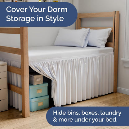 CGK Linens Dorm Room Bed Skirt Twin XL - Dorm Room Essentials - 42" White