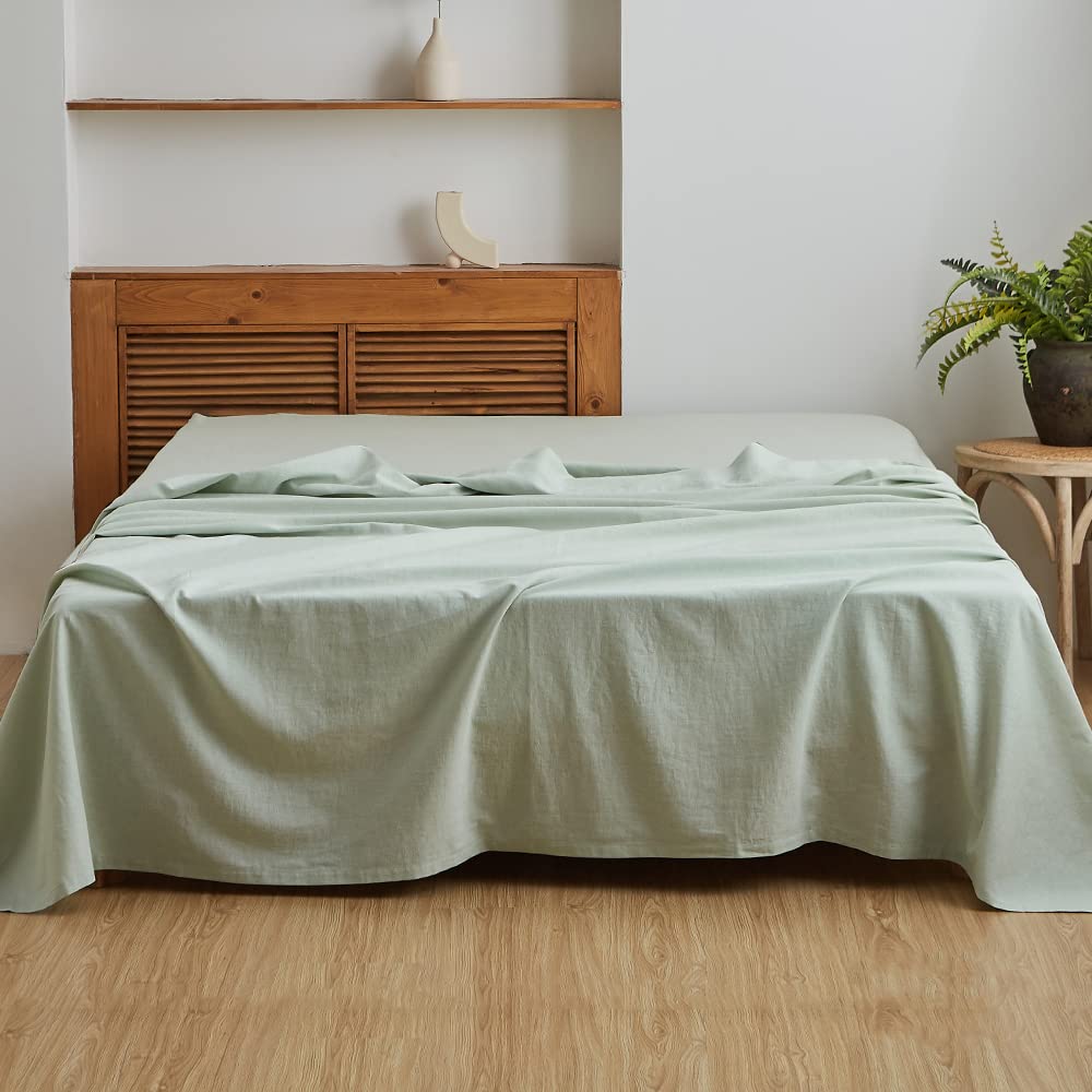 BISELINA Linen Sheet French Flax Flat Sheet Only 55% Euro Flax 45% Cotton Basic Style Solid Color Soft Breathable Farmhouse Top Sheet 1-Piece (Full, Linen)