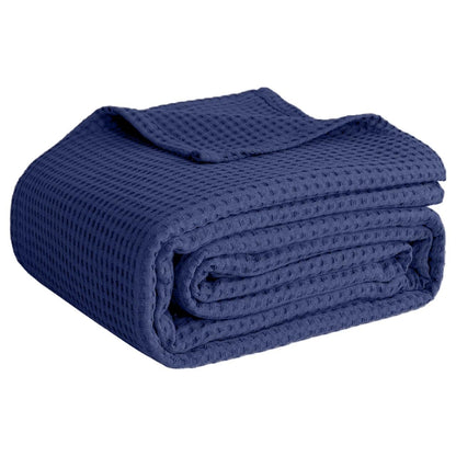 100% Cotton Blankets for Bed - Waffle Weave Blankets for Summer, Lightweight and Breathable Soft Woven Blanket for Spring (Dark Grey, Queen (90" x 90"))