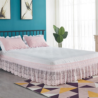 White Lace Bed Skirt for Queen Bed - 15in. Drop, Easy Fit Ruffle Bedskirt Wrap Around Bed Skirt, Anti Wrinkle & Fade Resistant