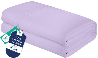 Royale Linens Queen Flat Sheet - Ultra Soft Brushed 1800 Microfiber Flat Sheets Only - Wrinkle Free & Stain Resistant - Hotel Quality Top Sheet for Bed (Queen, White)