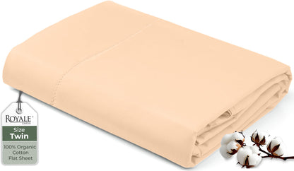 Royale Linens 100% Organic Cotton Queen Flat Sheet Only - Super Soft - Percale Top Sheets - Queen Flat Sheet Sold Separately - Breathable, Cool & Crisp White Sheets Only (90" x 102", White)
