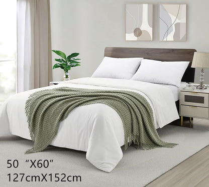 CREVENT Farmhouse Boho Knitted Throw Blanket for Couch Sofa Chair Bed Home Decoration, Soft Warm Cozy Light Weight for Spring Summer Fall (50''X60'' Sage Green)