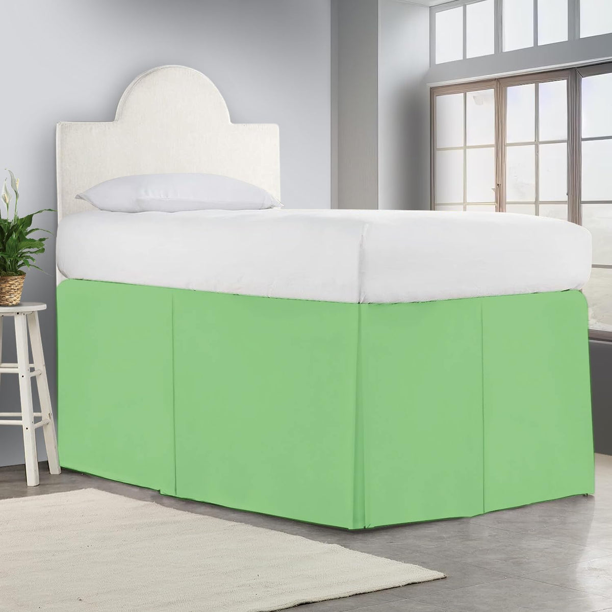 Crown Collection Full XL 32" Inch Drop Long Dorm Bed Skirt, Split Corner & Box Plated College Dorm Room Bed Skirts, Split Corner, Easy Care, No Wrinkle Microfiber Bed Skirt