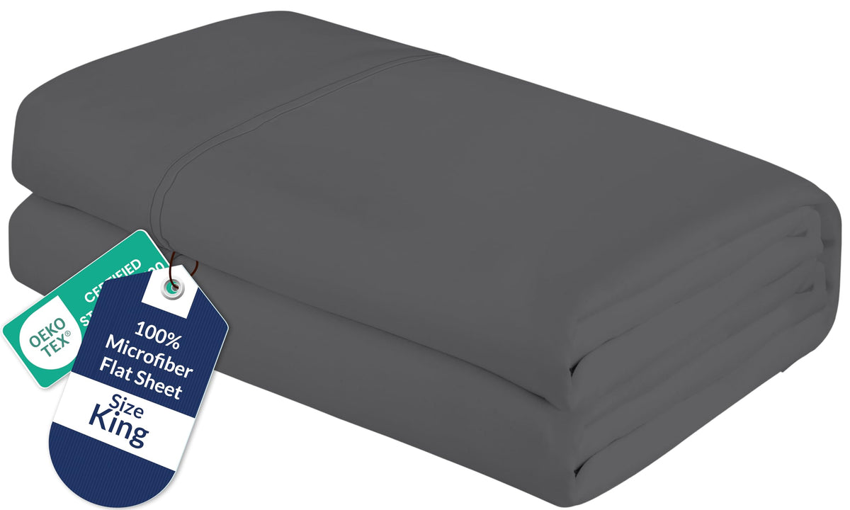 Royale Linens Queen Flat Sheet - Ultra Soft Brushed 1800 Microfiber Flat Sheets Only - Wrinkle Free & Stain Resistant - Hotel Quality Top Sheet for Bed (Queen, White)