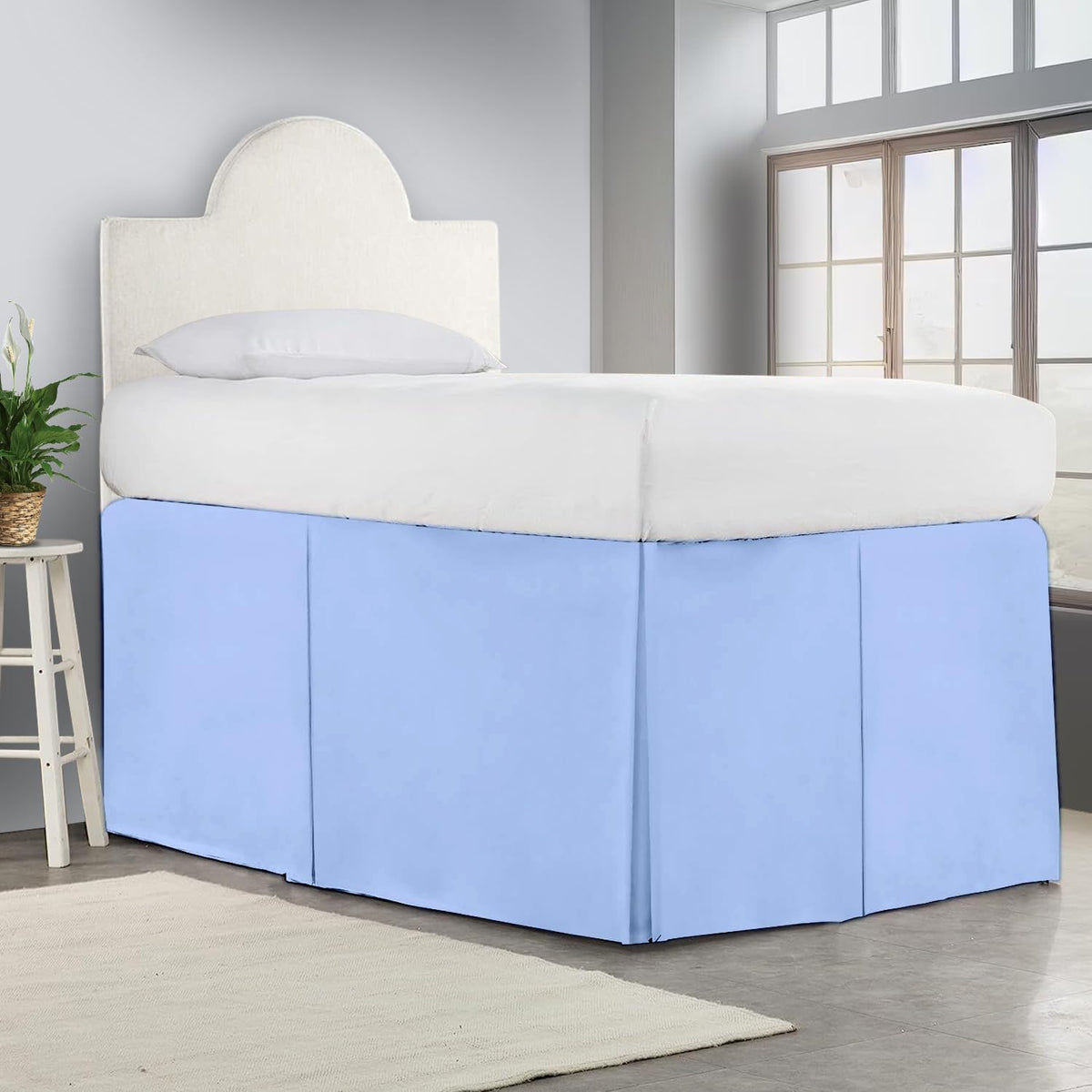 Crown Collection Full XL 32" Inch Drop Long Dorm Bed Skirt, Split Corner & Box Plated College Dorm Room Bed Skirts, Split Corner, Easy Care, No Wrinkle Microfiber Bed Skirt