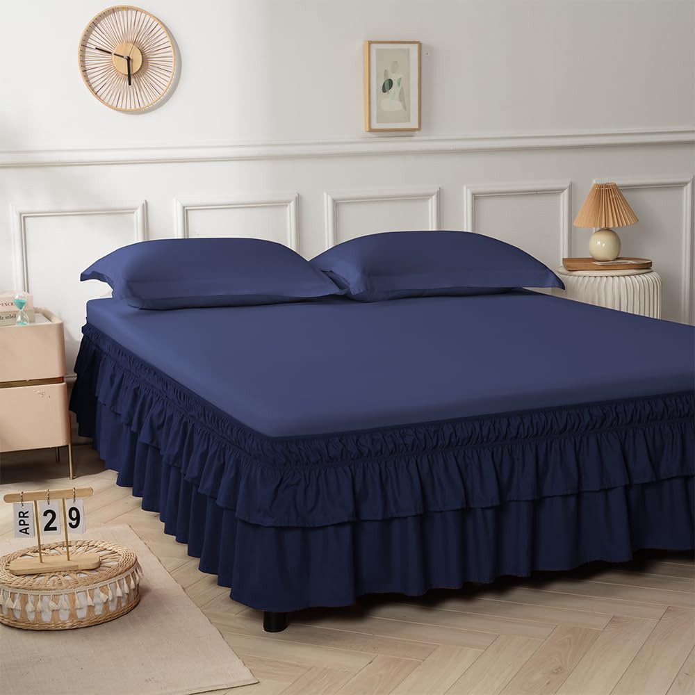 Double-Layered Ruffled Bed Skirt,Brown,Full/Queen, 14" Drop