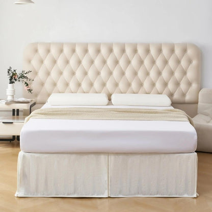 Queen Size Bed Skirt, Textured Geometric Stripe Pleated Bed Skirts, Ivory
