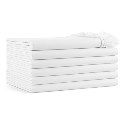 Arkwright Bulk King Flat Bed Sheets - Pack of 6 - Soft Hypoallergenic Cotton Blend Top Sheet Only, Hotel Collection Bedding for Hosts, Resorts, and Vacation Rentals, White