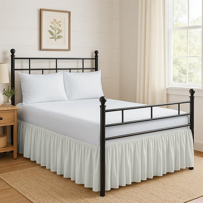 Ruffled Bed Skirt Split Corners with Platform, Tailored Fit Hotel Quality Wrinkle Free Ultra-Soft Microfiber Dust Ruffle, Upto 16 Inch Drop, Queen, White