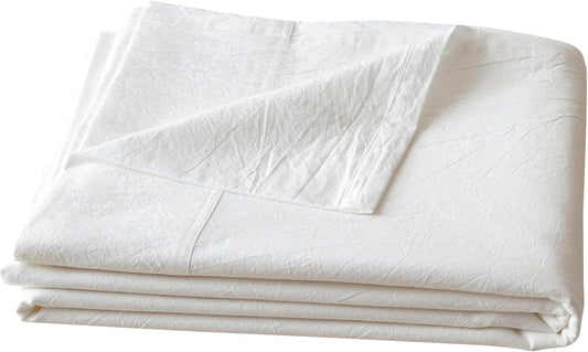 BESTOUCH Queen Flat Sheet 100% Washed Cotton Linen Feel Off White