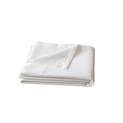 BESTOUCH Queen Flat Sheet 100% Washed Cotton Linen Feel Off White
