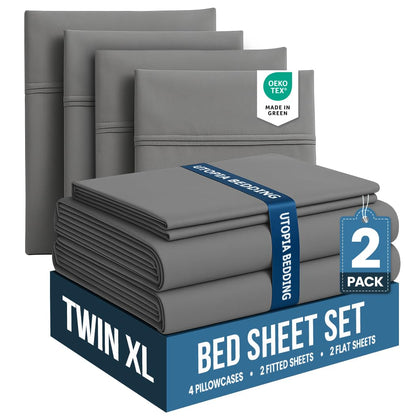 Queen Sheets Set, 4 Pieces 16" Deep Pocket Hotel Luxury Bed Sheets, Grey