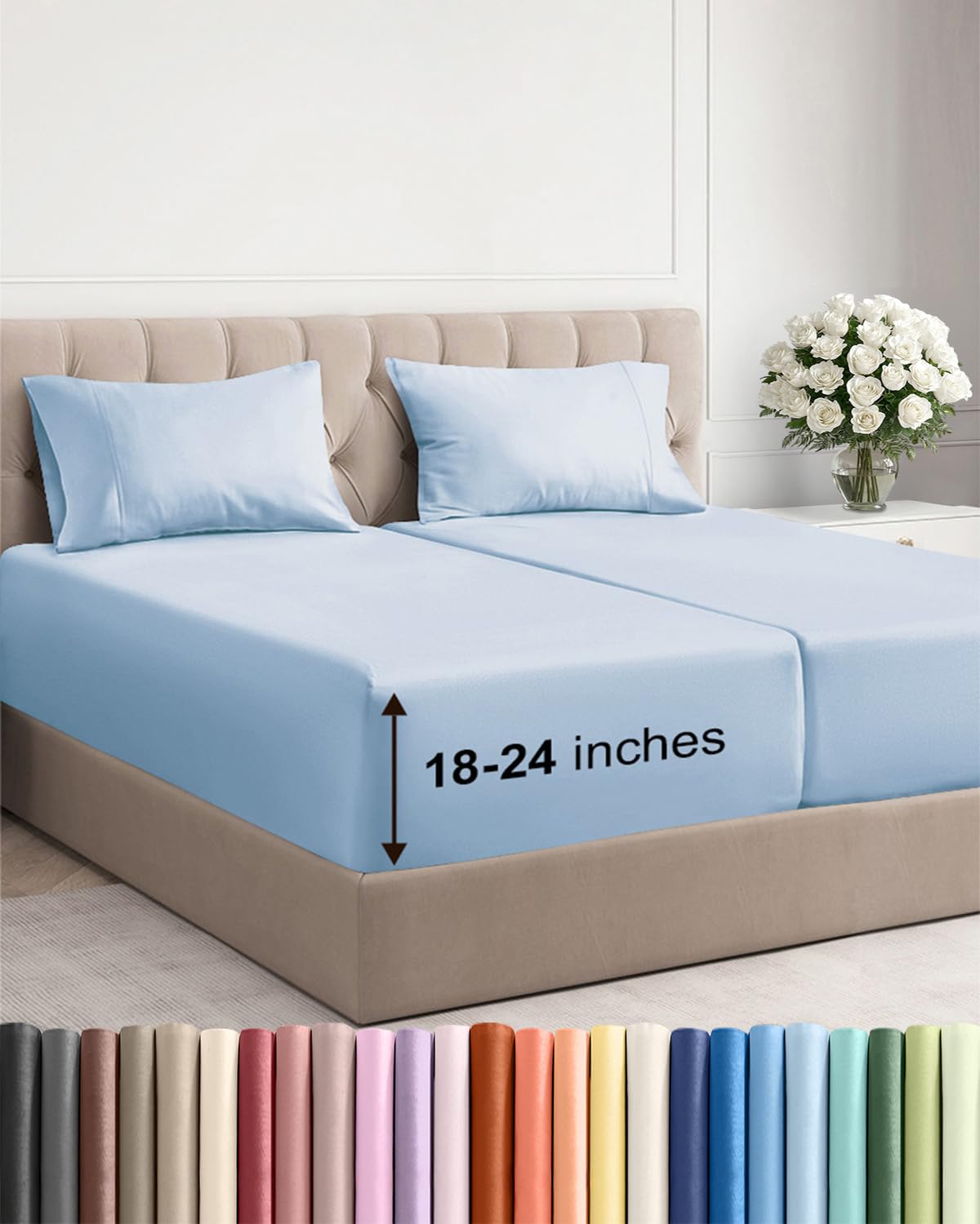 Extra Deep King Sheet Set - 4 Piece Breathable & Cooling - Antique White