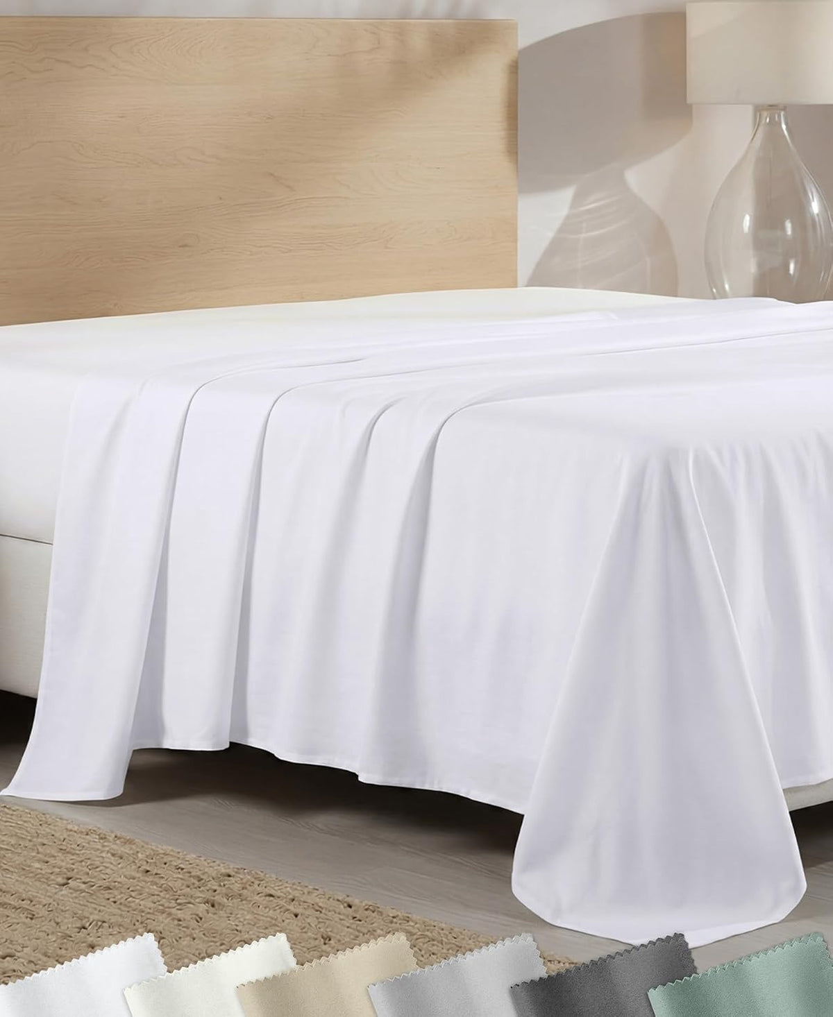 California Design Den Soft 100% Cotton Sateen King Flat Sheets, White