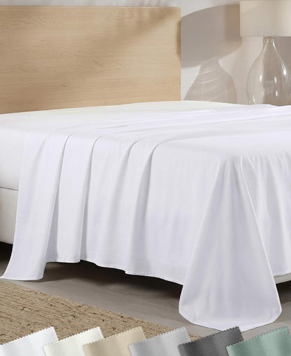 California Design Den Soft 100% Cotton Sateen King Flat Sheets, White