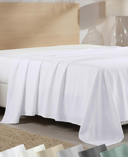 California Design Den Soft 100% Cotton Sateen King Flat Sheets, White