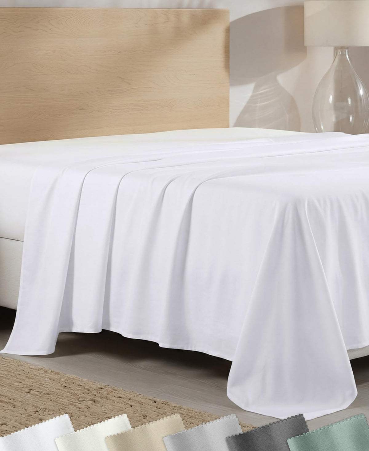California Design Den Soft 100% Cotton Sateen King Flat Sheets, White