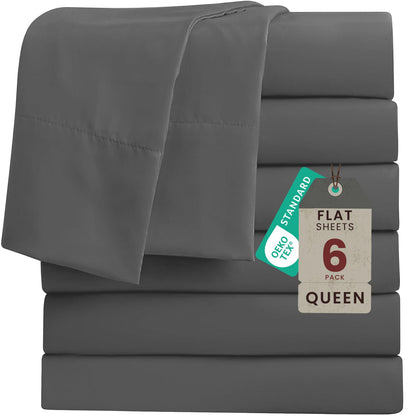 ROSE&RISY 6-Pack Twin Flat Sheets, Bulk Ultra Soft Microfiber Bedding, Cooling & Breathable Top Flat Sheet, Fade & Shrink Resistant & Easy Care Hotel Quality (Dark Grey, Twin Size)