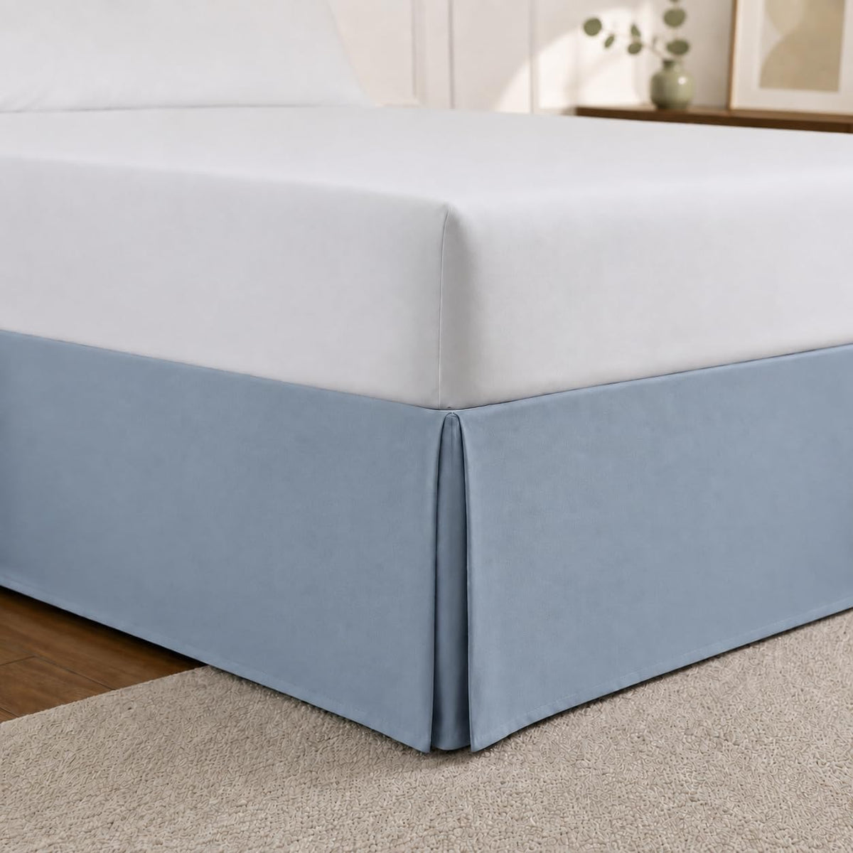 Cathay Home Queen Bed Skirt, 14" Drop Dust Ruffle, Blue Fog