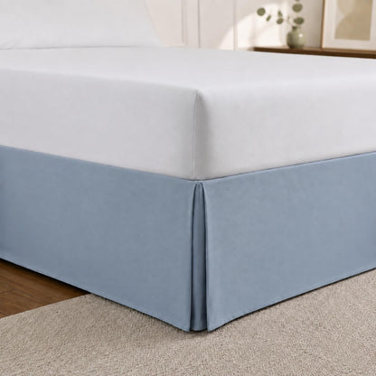 Cathay Home Queen Bed Skirt, 14" Drop Dust Ruffle, Blue Fog