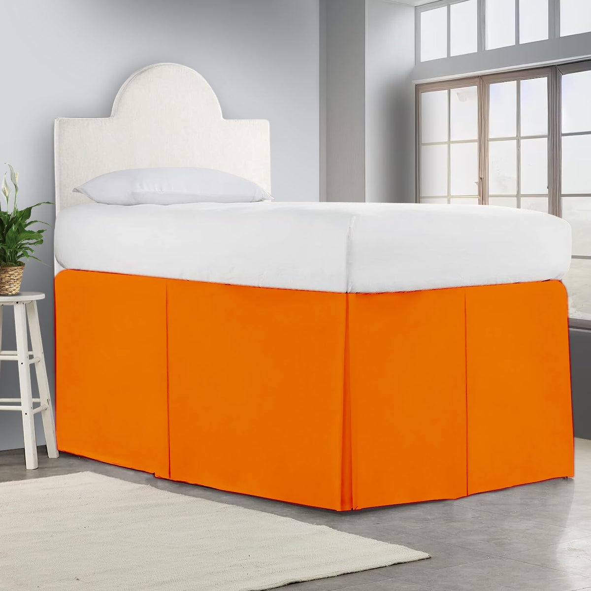 Crown Collection Full XL 32" Inch Drop Long Dorm Bed Skirt, Split Corner & Box Plated College Dorm Room Bed Skirts, Split Corner, Easy Care, No Wrinkle Microfiber Bed Skirt