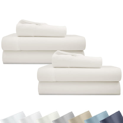 California Design Den Soft 100% Cotton Sateen Queen Bed Sheets Set, White
