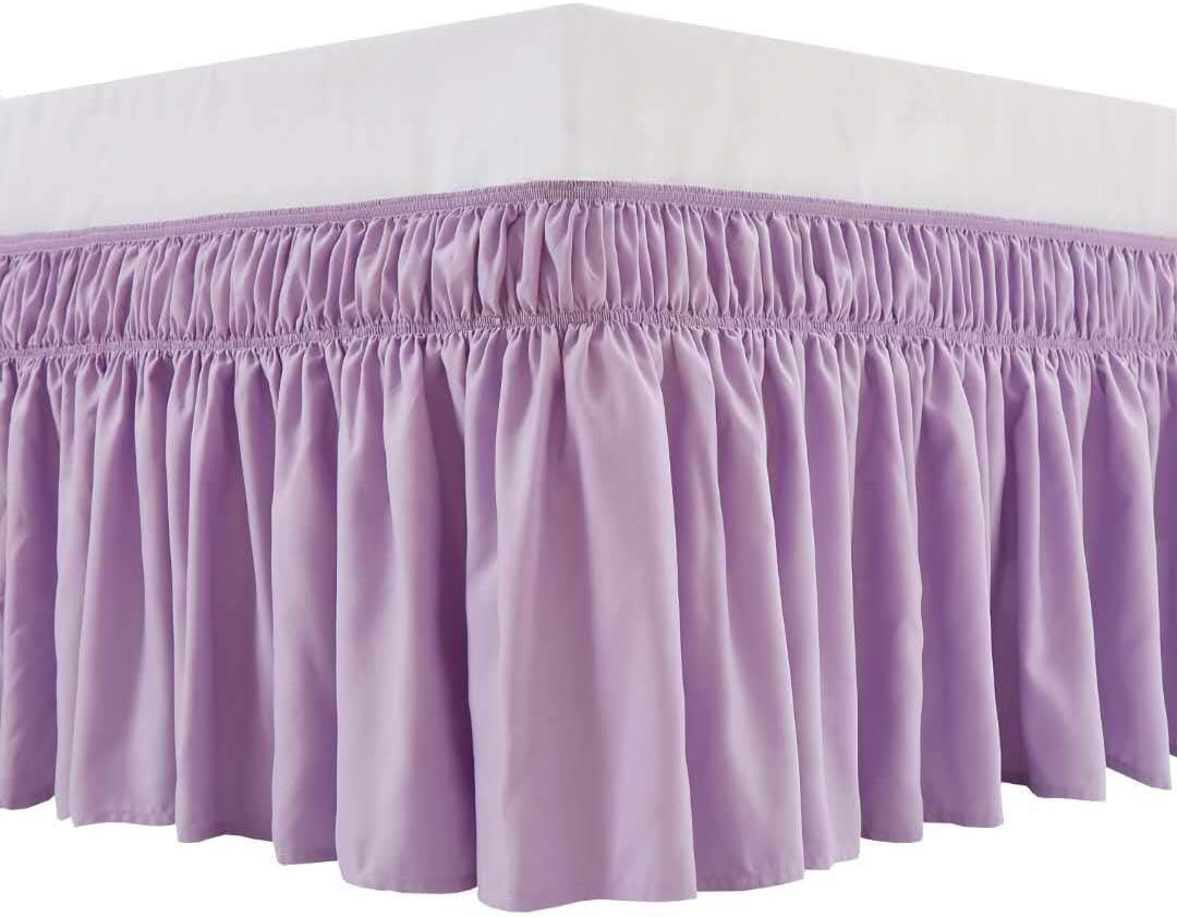 MEILA Wrap Around Elastic Bed Skirt for Queen & King Beds, 16" Drop, Beige