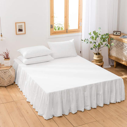 BISELINA French Linen Wrap Around Bed Skirt with Pleated Corner 14-Inch Tailored Drop Natural Flax Cotton Blend Basic Soft Cozy (14" Queen, Linen)
