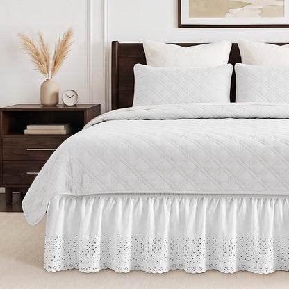 White Twin XL College Dorm Bed Skirt 32" Drop, Elastic Wrap Dust Ruffle