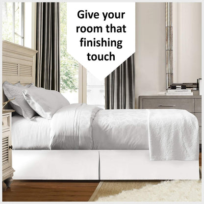 100% Cotton 800 Thread Count Box Pleated Bed Skirt - Luxury Pleated Dust Ruffle, Bed Skirt, Easy Fit with 15 Inch Tailored Drop, King Size White Solid