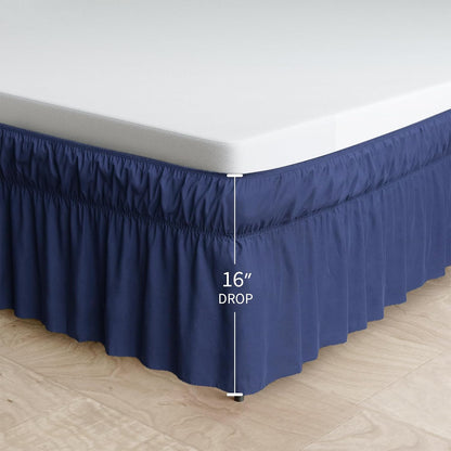 Queen Bed Skirt 16 Inch Drop, Wrap Around Dust Ruffle with Elastic Band