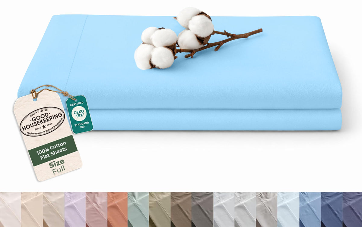 Royale Linens 100% Organic Cotton Full Size Flat Sheet Only - Percale Top Sheets - Full Flat Sheet Sold Separately - Lightweight & Super Soft 100% Cotton White Bed Sheets Only (81" x 96", White)