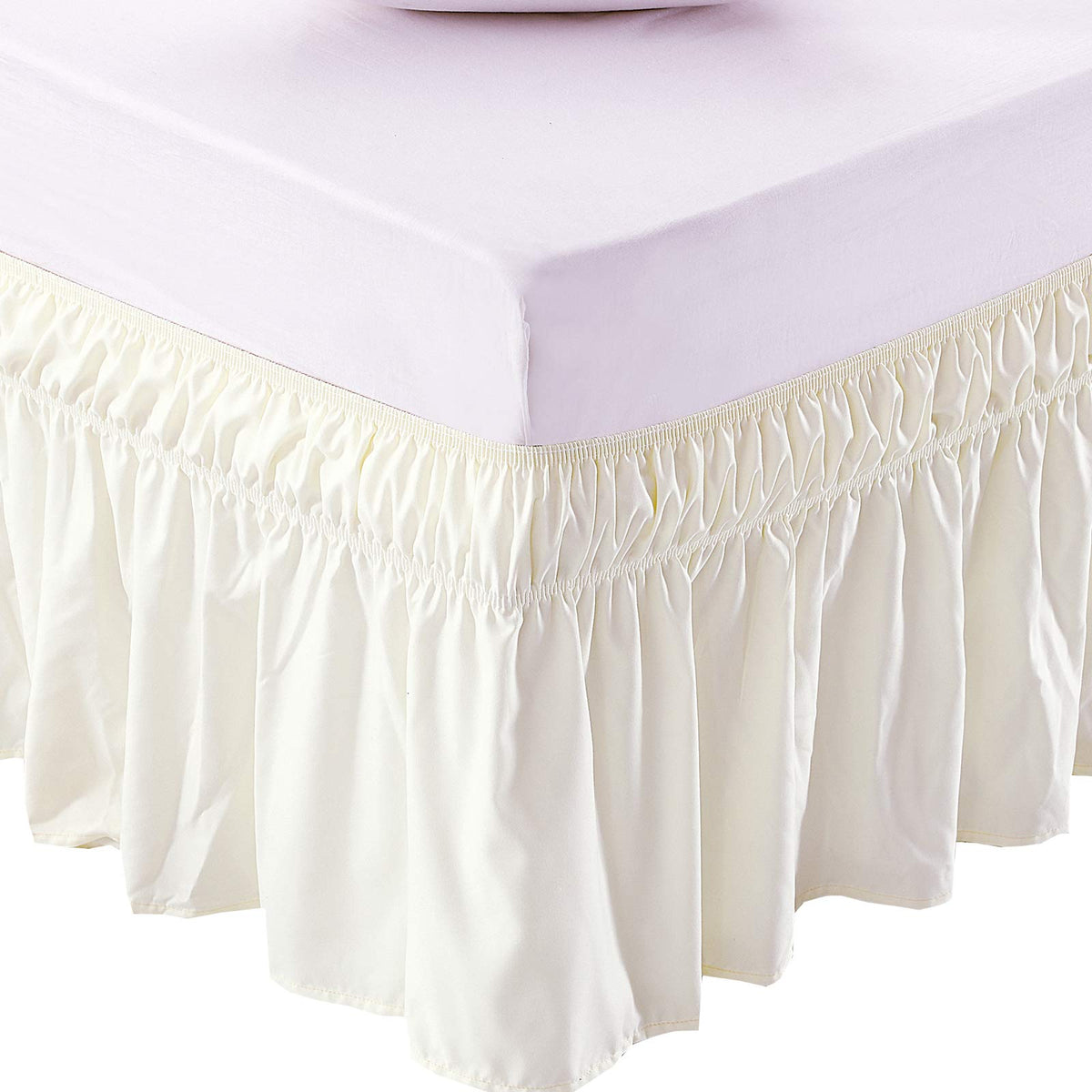 MEILA Wrap Around Elastic Bed Skirt for Queen & King Beds, 16" Drop, Beige
