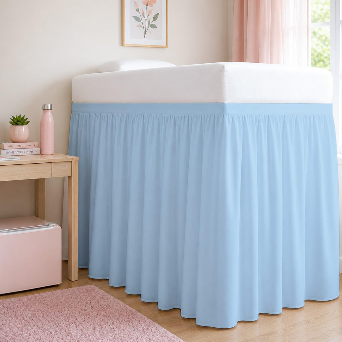 Cottingon Twin XL 32 Inch Drop Extended Dorm Room Bed Skirt,100% Microfiber College Bed Essentials Extra Long Size Dust Ruffle,White