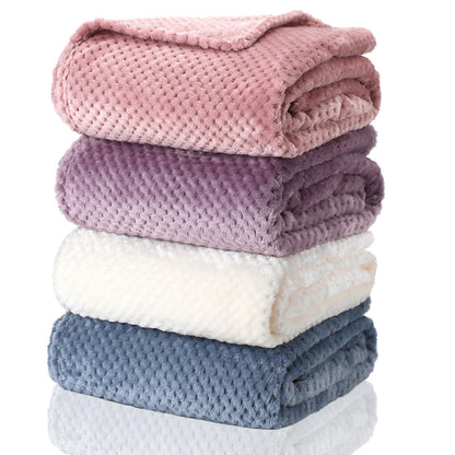 Newwiee 4 Pcs Fleece Throw Blanket, 3D Waffle Textured, Neutral Color