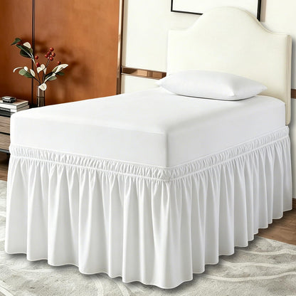 ANARACHON Full Bed Skirt, Wrap-Around Elastic Ruffled Eyelet Bed Skirt Full Size Dust Ruffle with Gathered Styling and Embroidered Details, 18" Drop Length (White)