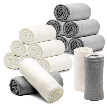 Fleece Throw Blankets Bulk 12PCS 60 x 50 in Soft Blankets Fabric Warm Lightweight Wool Blanket Cozy Coverlet for Beds Sofas Home Wedding Season (Light Gray)