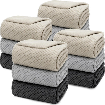 4 Pack Fleece Throw Blankets 50x60 Inches - 270 GSM Ultra Soft Plush Flannel for Bed Couch Sofa, Lightweight Warm 3D Waffle Texture, No Shedding No Pilling All Season Throw (Gray)