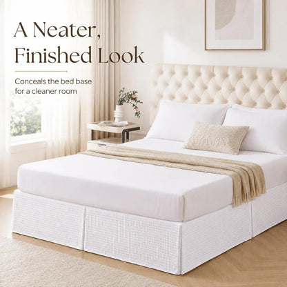 Queen Bed Skirt, White Dotted Jacquard Pleated Bed Skirt, 14 Inch Drop