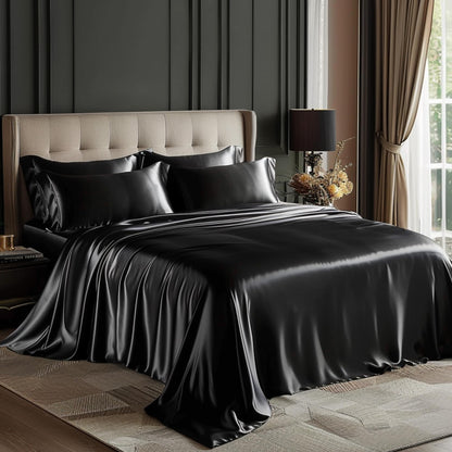 Love's cabin Satin Queen Sheets Set, 4 Pieces, Pink, 15" Deep Pocket
