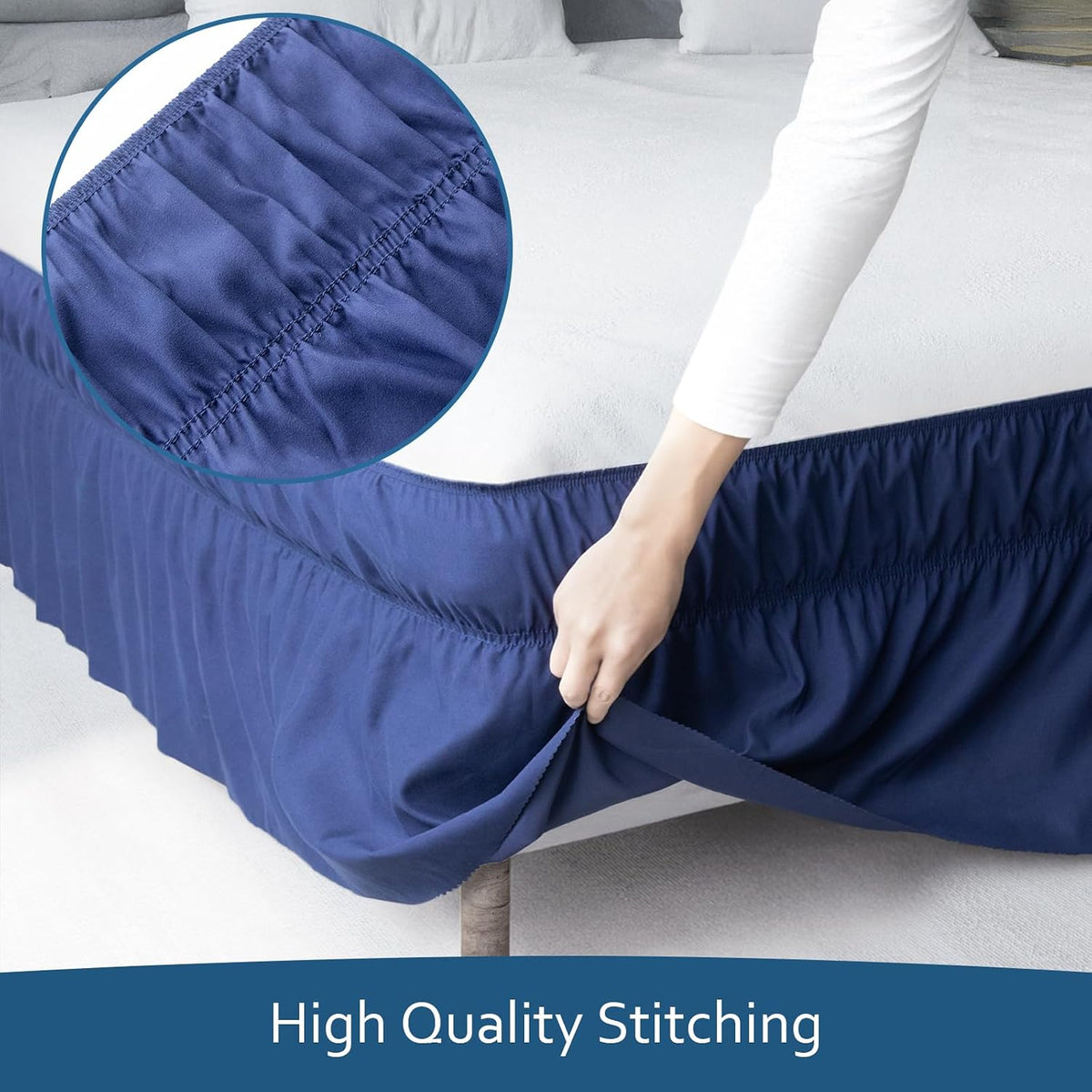Queen Bed Skirt 16 Inch Drop, Wrap Around Dust Ruffle with Elastic Band