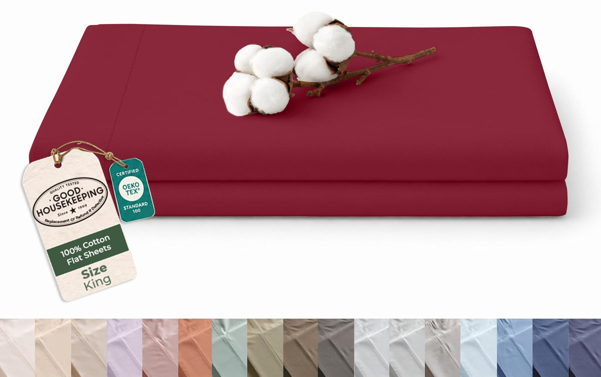 Royale Linens 100% Organic Cotton Full Size Flat Sheet Only - Percale Top Sheets - Full Flat Sheet Sold Separately - Lightweight & Super Soft 100% Cotton White Bed Sheets Only (81" x 96", White)