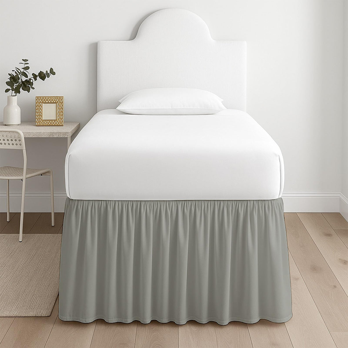 Premium Microfiber College Dorm Room Bed Skirt Twin XL 39" x 80", Extended 32" Drop, Split Corner Dust Ruffle, Wrinkle Resistant Durable Easy Care, White Solid