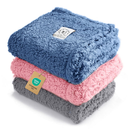 1 Pack 3 Calming Blankets Fluffy Premium Fleece Pet Blanket Soft Sherpa Throw for Dog Puppy Cat Beige Small (23" x16'')