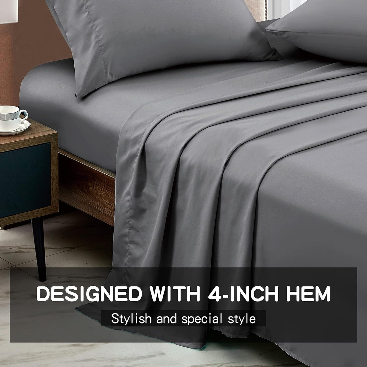 FreshCulture King Flat Sheets Only 2 Pack - Hotel Quality Flat Bed Sheets - Brushed Microfiber - Ultra Soft & Breathable - Wrinkle-Free - Easy Care - Flat Sheets Only King Size (Dark Grey)